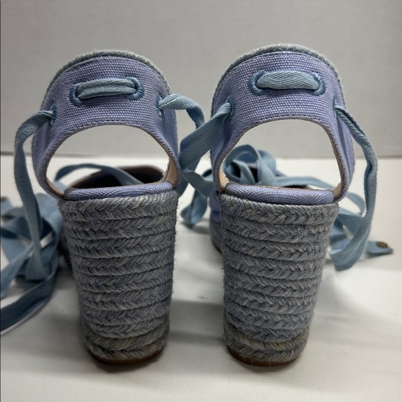 Stuart Weitzman Espadrille Wedges Heels Lace Up Ankle Strap Canvas Blue Size 6.5 - Picture 7 of 14